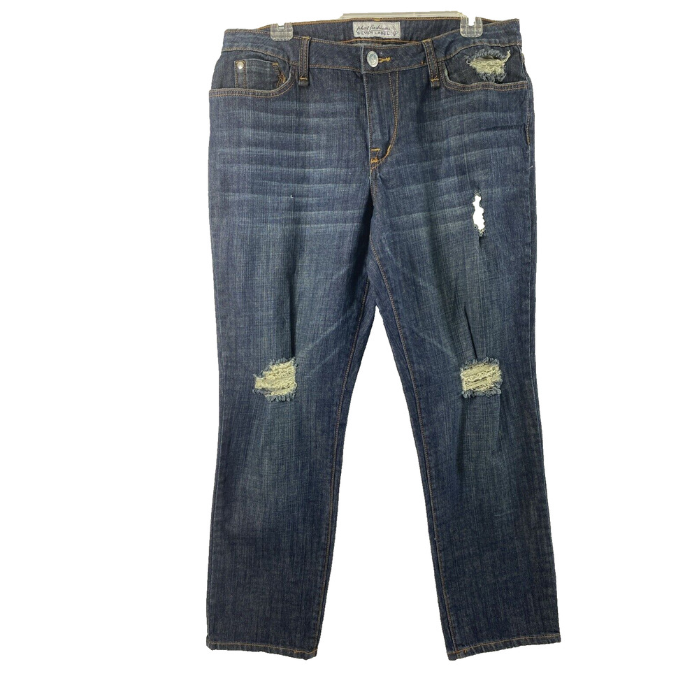 Phat Fashion Jeans Juniors 15W Distress‎ Destroyed Straight Dark Wash Denim